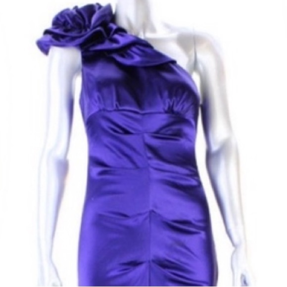 Xscape Formal Dress Purple One Shoulder Ruffle Mermaid Satin Gown Prom Formal - Picture 2 of 6